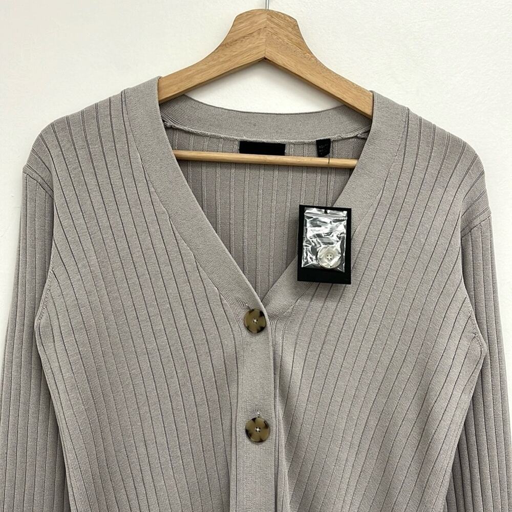 ATM Anthony Thomas Melillo Taupe Ribbed V-Neck Cropped Cardigan - Picture 9 of 12